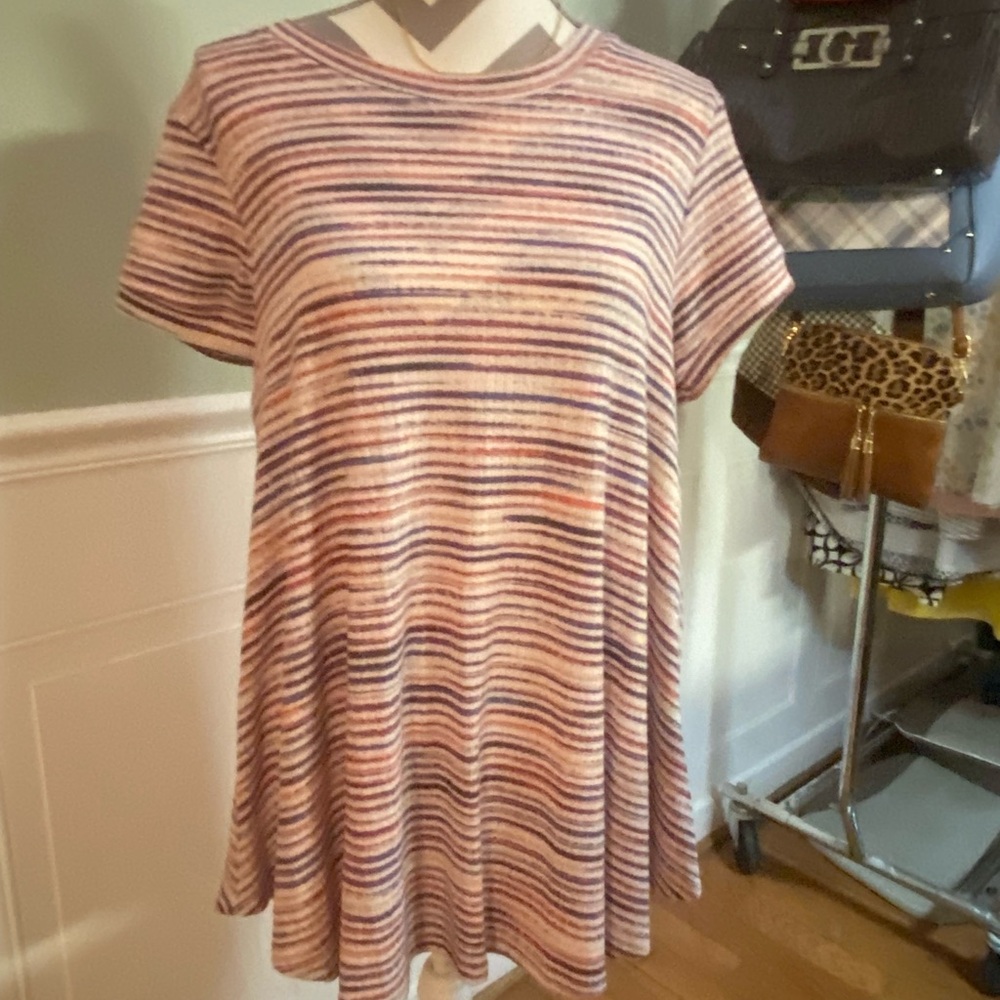 LuLaRoe Short Sleeve Striped Top - Pink and Blue